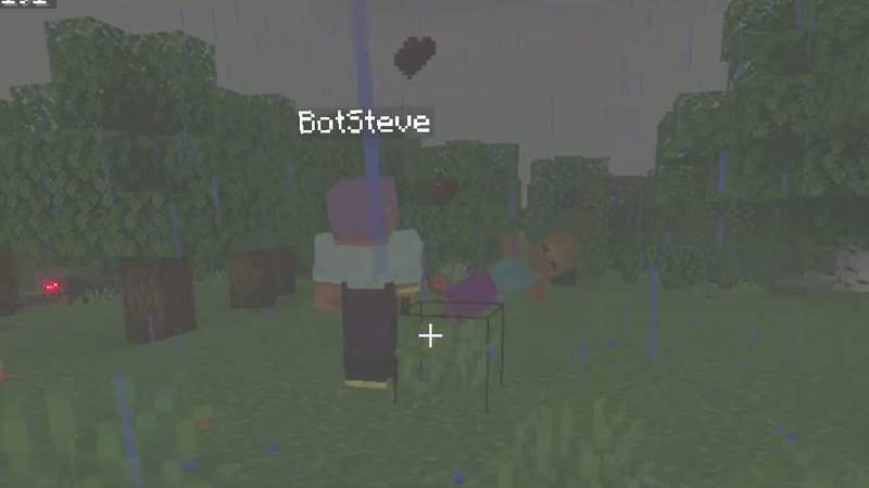 BotSteve standing over a zombie it has just knocked down at night